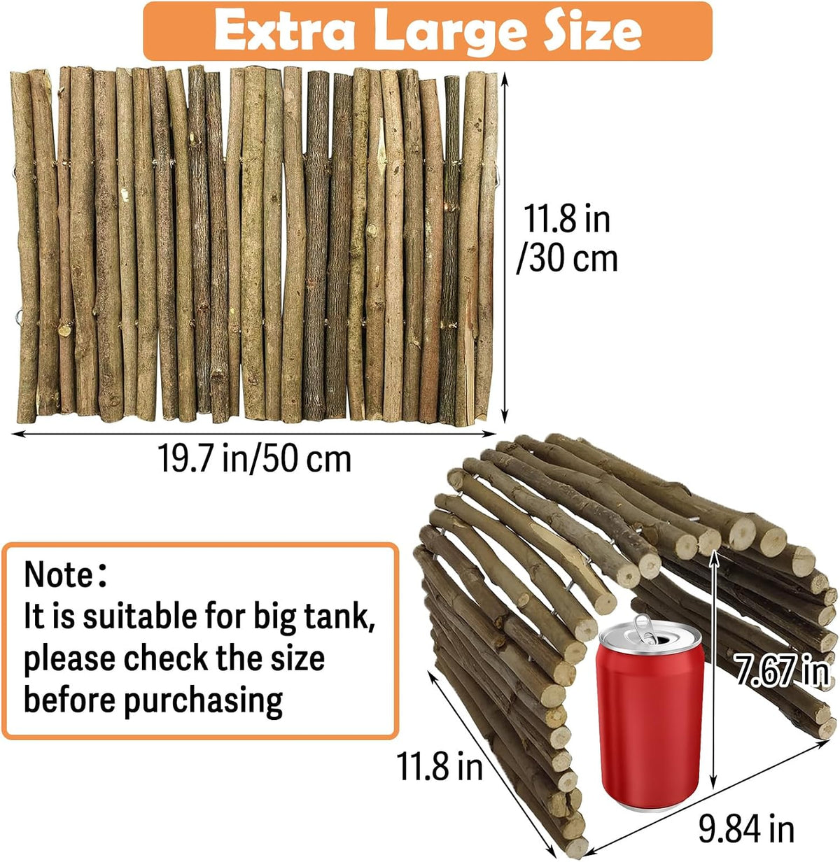 Hamiledyi Extra Large Tortoise Hide Reptile Hiding Cave Turtle Hut Gecko Hideaway Climbing Tunnel Toy Lizard Bendable Wooden Bridge for Adult Bearded Dragon Snake Chameleon Habitat Accessories