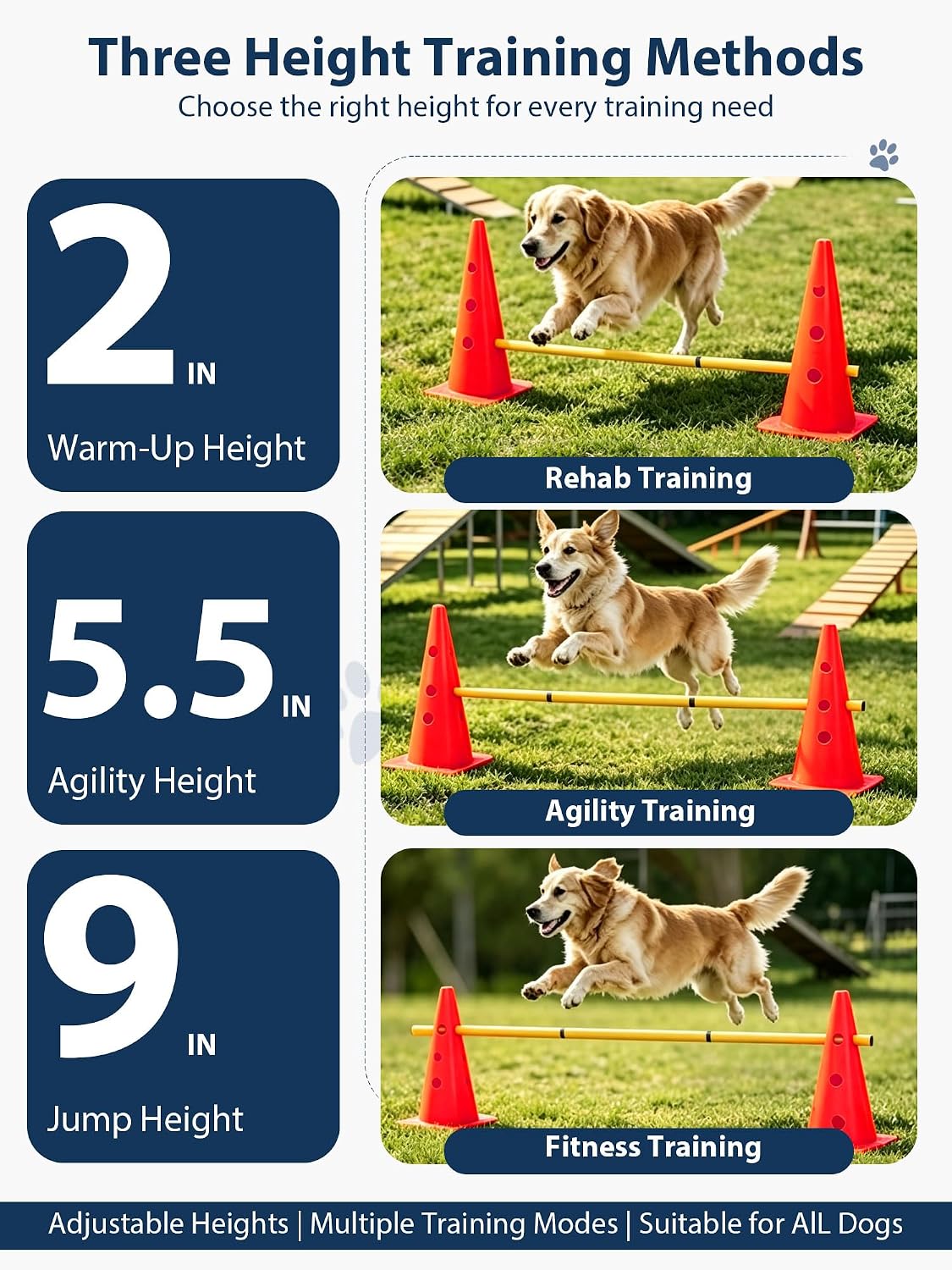 Dog Agility Training Hurdle Cone Set, Adjustable Dog Agility Equipment Obstacle Course Backyard Equipment for Pet Exercise