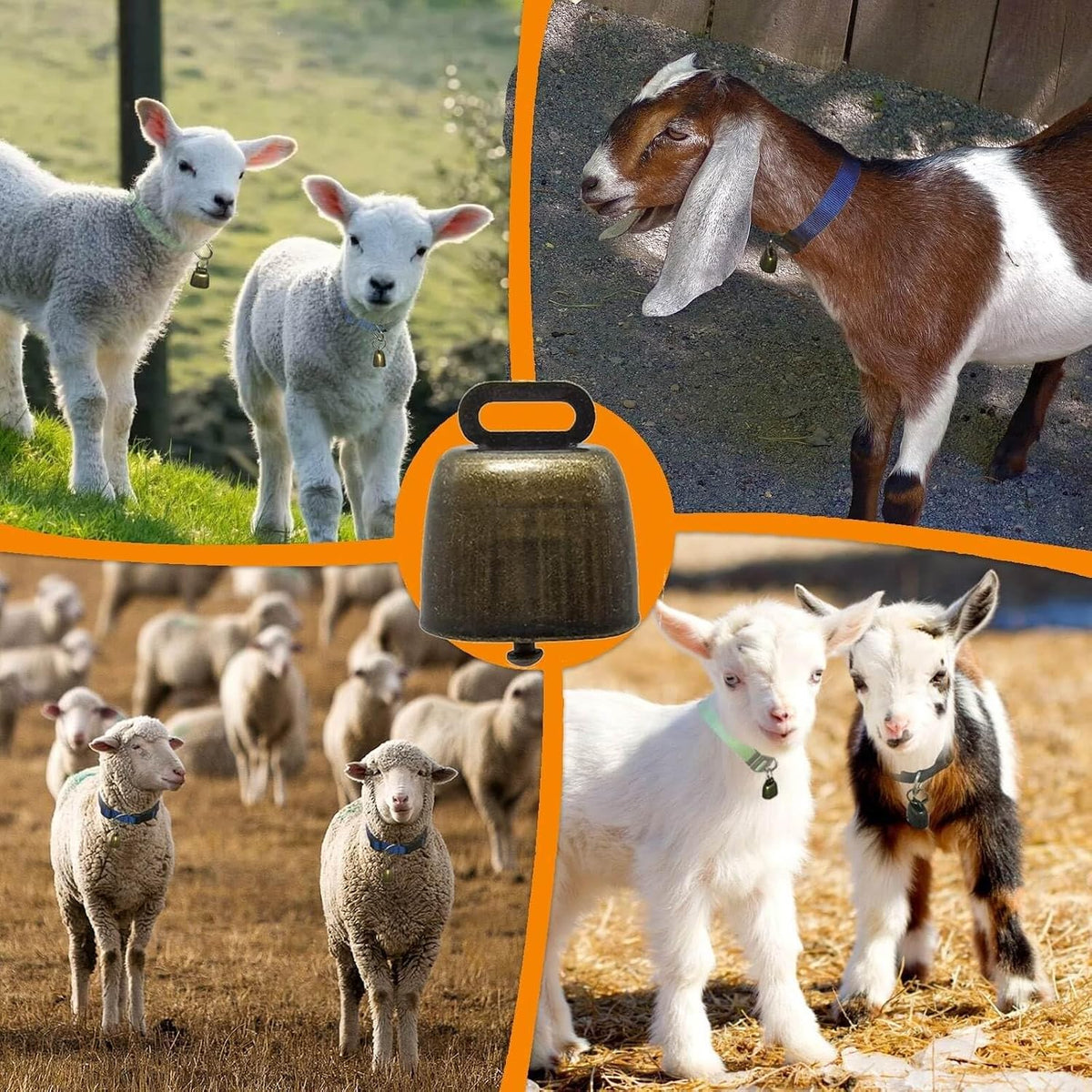 5 Pack Reflective Goat Collars with Grazing Copper Bells and Adjustable Nylon Collar with Anti-Lost Loud Bronze Bell for Farm Animal Goat Sheep Horse Cow(Size:M Neck:14-20")