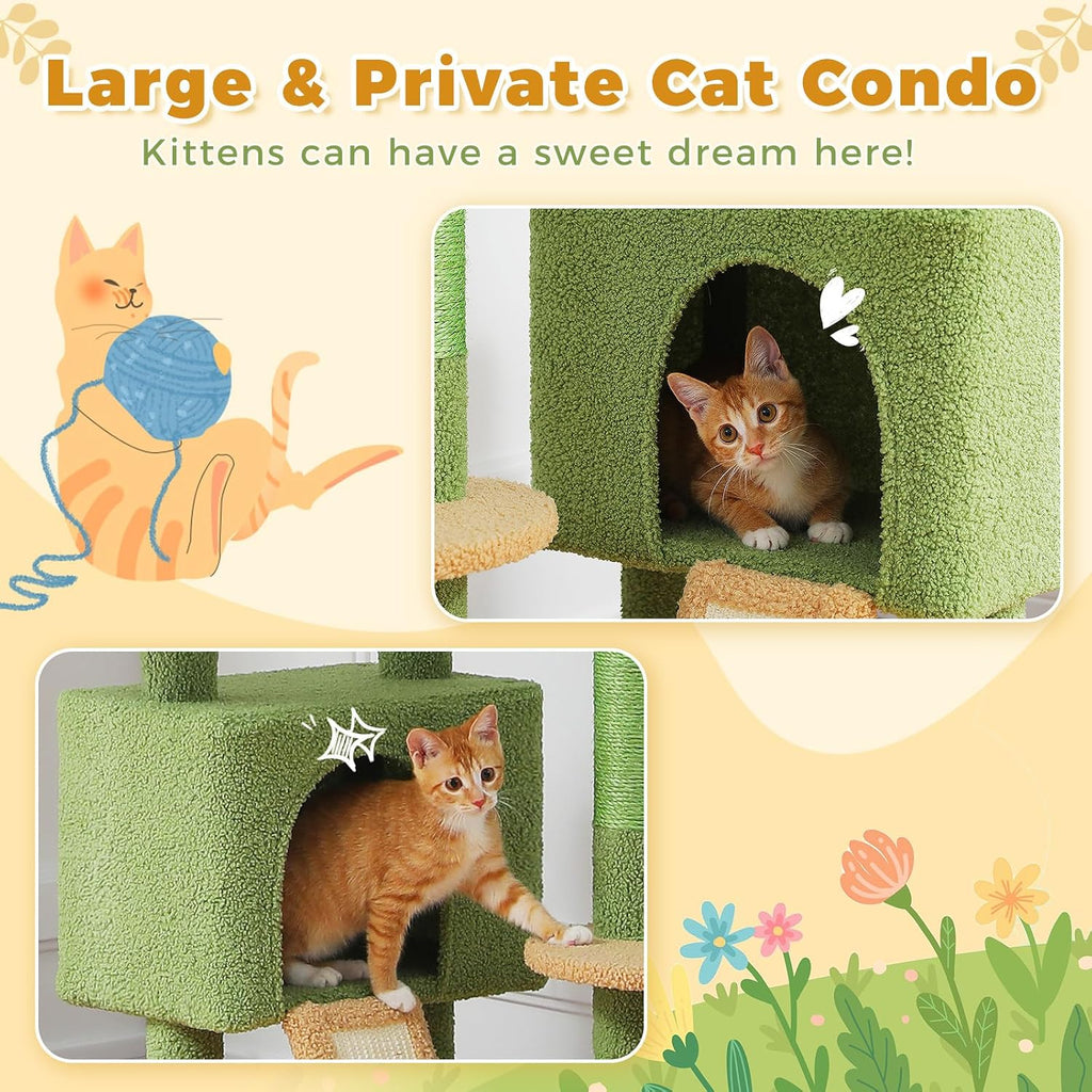 PEQULTI Floor to Ceiling Cat Tree, Height Adjustable 90.5-100.4'', Green
