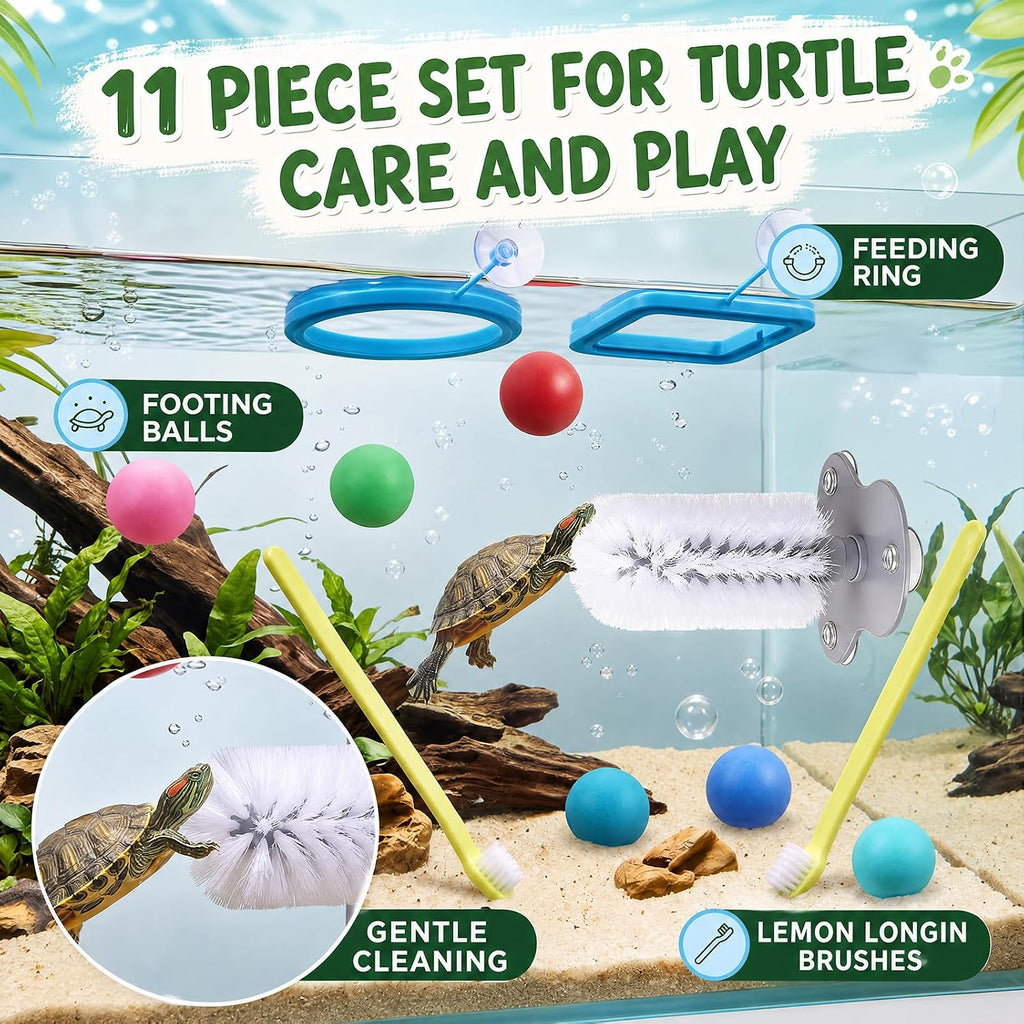 Sosation 11 Pcs Turtle Tank Accessories Turtle Brush Toy Cleaner Feeder