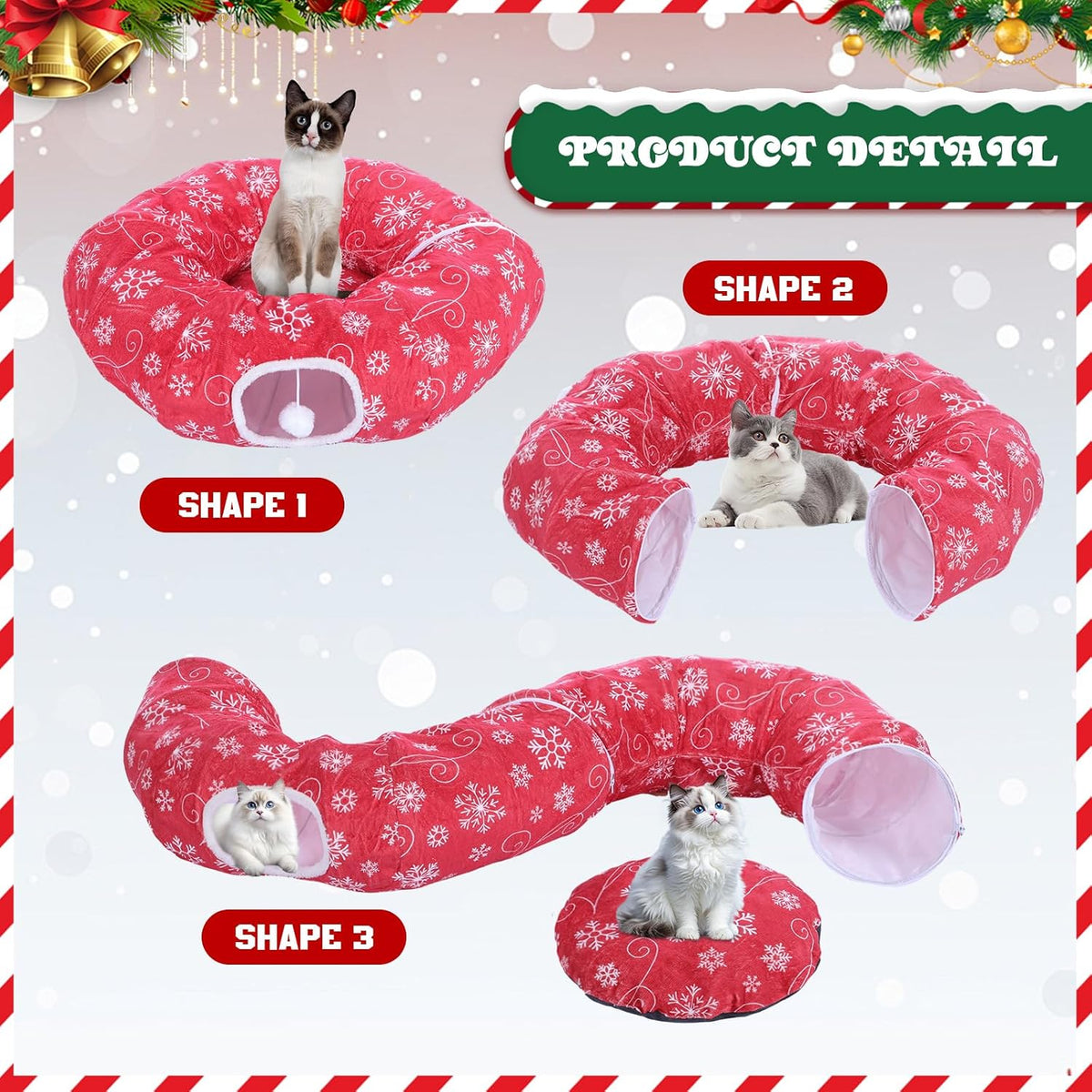 Christmas Tree Cat Donut Tunnel Bed Toy, Red,White