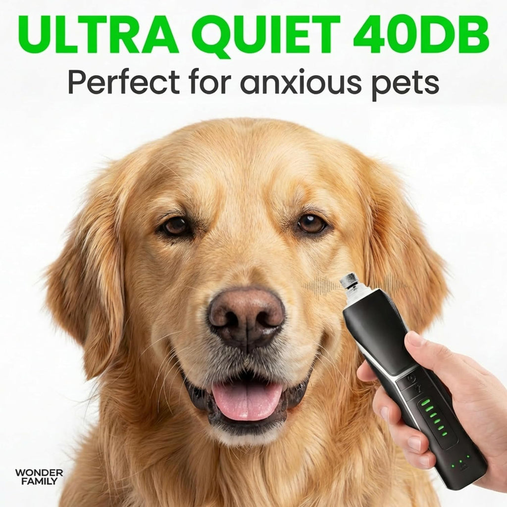 Quiet Dog Nail Grinder with LED Light, 6-Speed Pet Nail Trimmer
