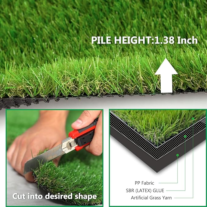 Artificial Grass Rug Outdoor Indoor 10FTX77FT Fake Grass Carpet Green Synthetic - Image 4