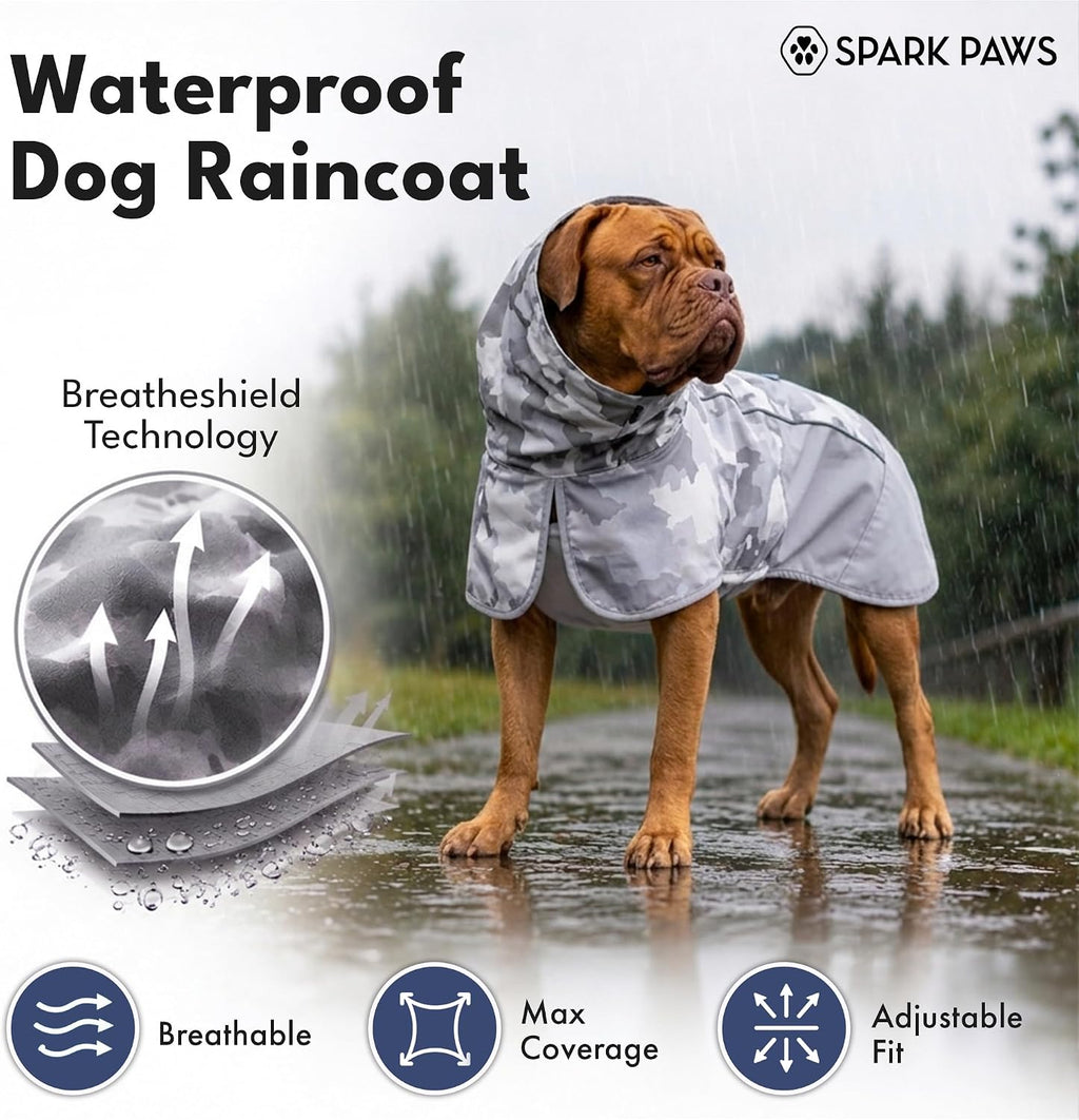 Spark Paws Dog Raincoat - Waterproof Rain Jacket w/Hood, Full Coverage