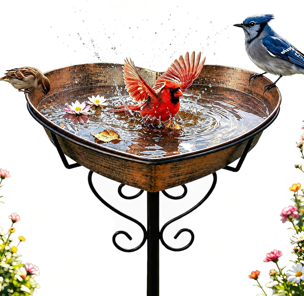 Goodeco Metal Heart Bird Bath - 2.17" Deep, 12.1" Easy-Clean Removable Bowl