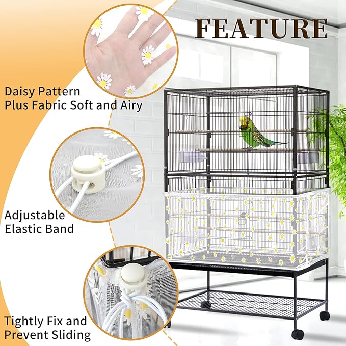 Daoeny Large Bird Cage Cover, Bird Cage Seed Catcher, Adjustable Soft Nylon - Image 4