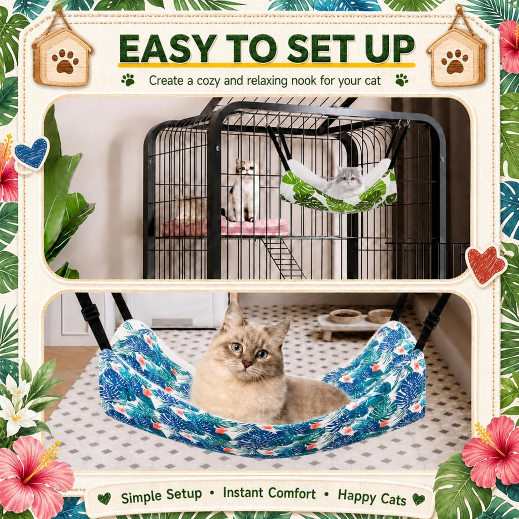 Jetec 2 Pack Cat Hammock for Cage, Monstera Leaf, L