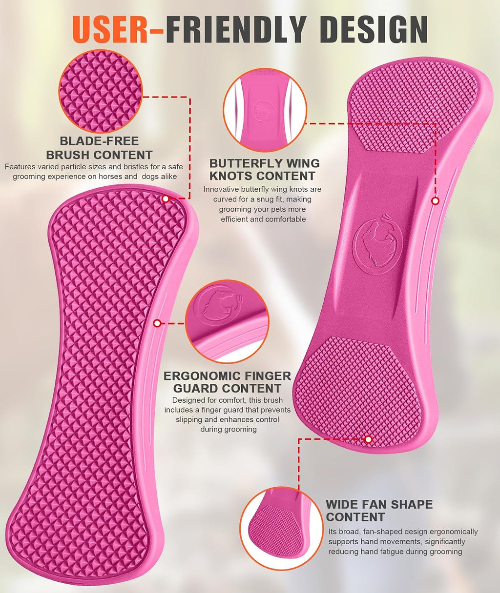 Horse Grooming Shedding Tool - Blade-Free Horses Brush for Grooming Kit Supplies, Pink
