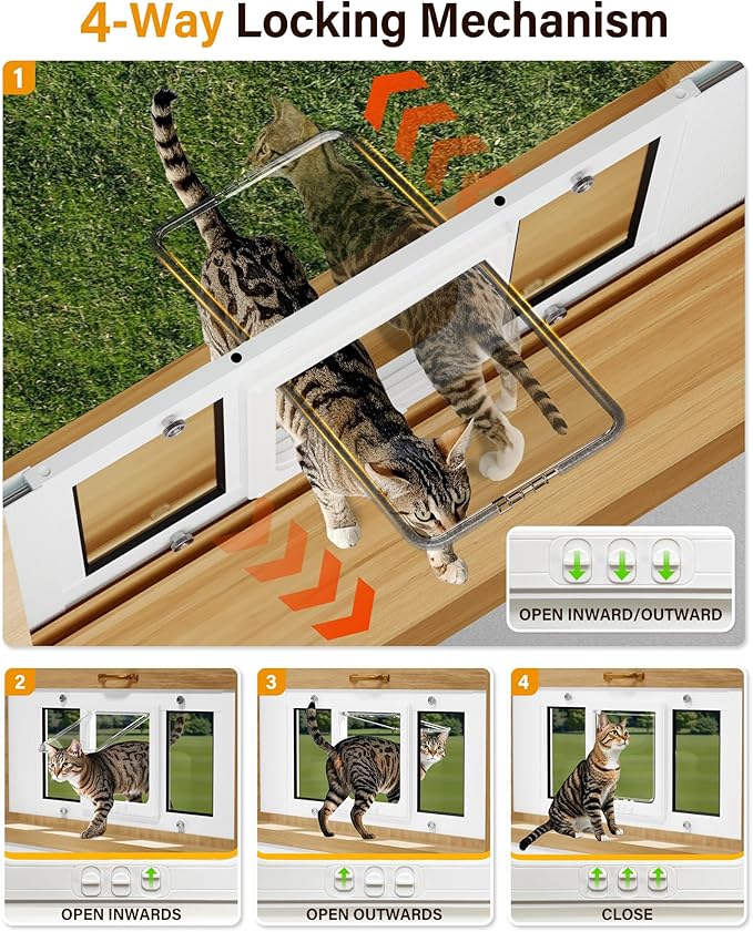 Cat Door for Window Weatherproof: Aluminum Frame Flap Pet Door Quick Fit Window - Image 2