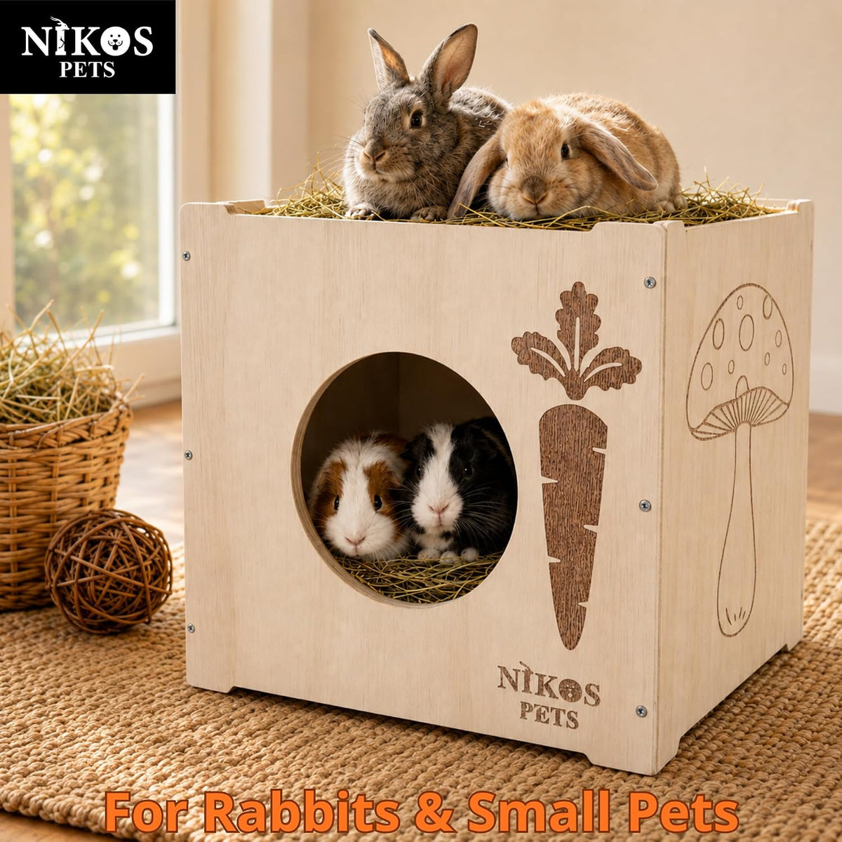 Wooden Rabbit Hideout, Rabbit Bed, Bunny Hideout, Indoor House, Outdoor Hut