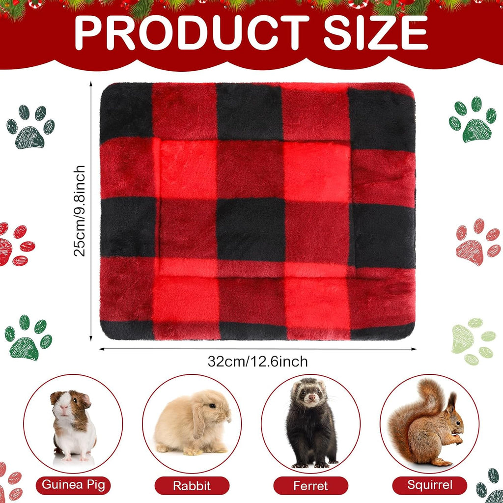 Haull 4 Pcs Waterproof Guinea Pig Bedding Mat, Christmas Plaid, 13 x 10