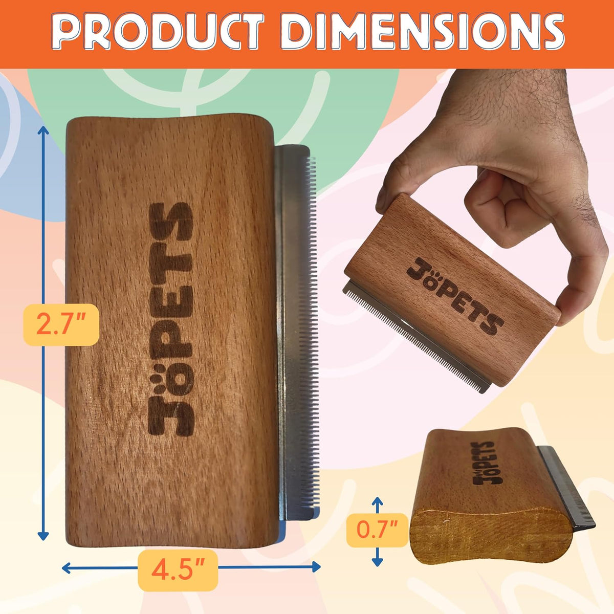 JoPets - Professional Wood Deshedding & Undercoat shedding brush for Dogs, Cats, Horses - Ergonomic Grooming Tool for short & long haired pets - Gentle wooden comb for shedding control - Pet Fur Care