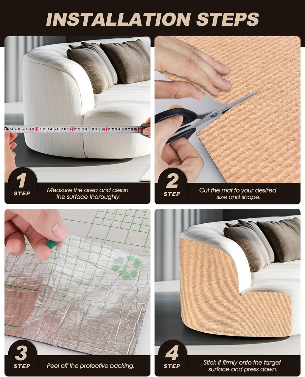 Cat Scratch Furniture Protector, Trimmable Self-Adhesive Carpet, DIY Climb Cat Scratcher Mat for Covering Cat Tower and Couch Protector from Cat Claws（Beige）