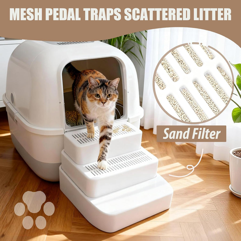 3 Steps Cat Litter Box Step with Litter Mat for Automatic Litter Boxes