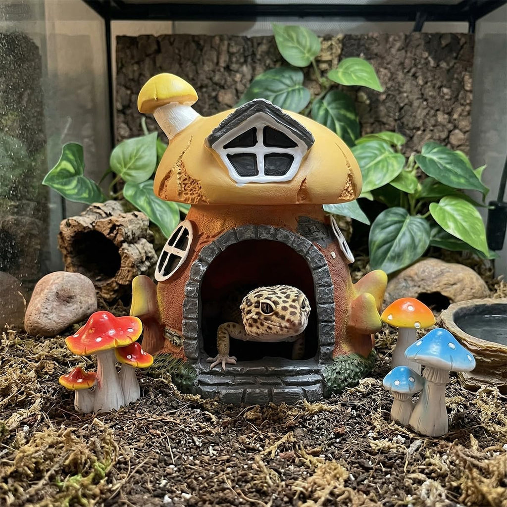 Toad House Reptile Snake Hide, 6''H Mushroom Ball Python Hide for Outside