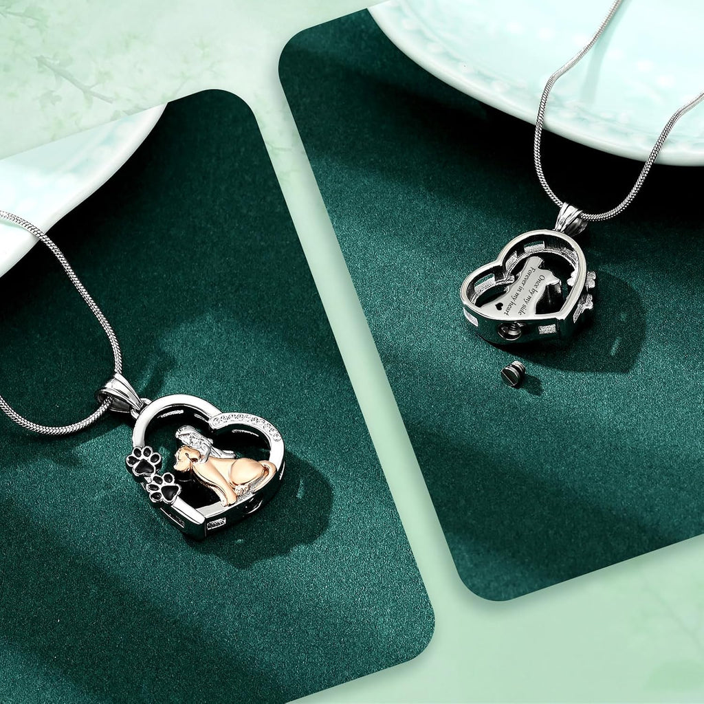 Dogs Cremation Jewelry Urn Necklaces With Mini Dog Paw for Ashes Memorial Keepsake Pendant for Women Man Gifts With Funnel Kit & Bag