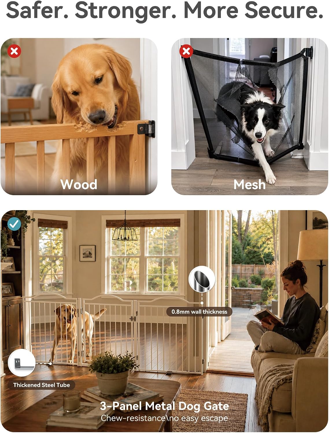 No Pawblems Metal Freestanding Foldable Dog Gate with Door, 30'' Tall