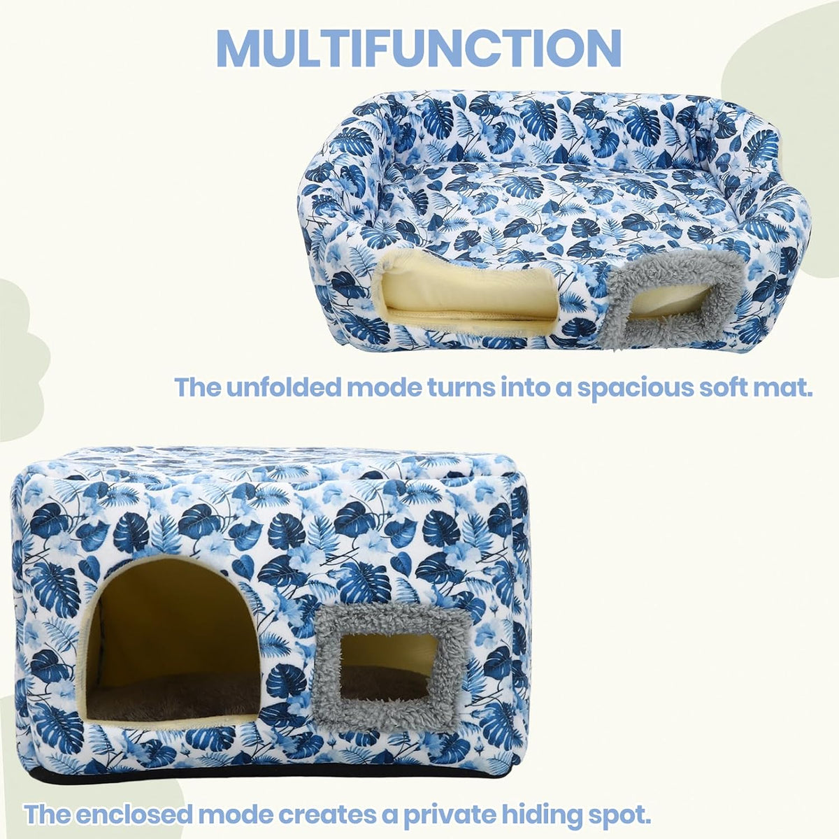 Guinea Pig Hideout, Washable Guinea Pig House, Blue Leaf