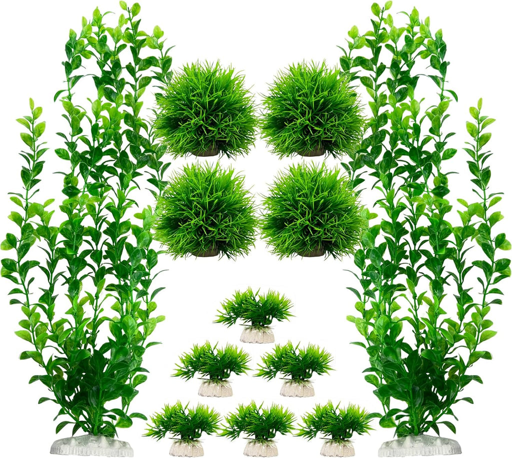 Artificial Aquarium Plants Set, Extra Large 21‑Inch Tall Plants(2 Pcs), with Medium & Small Ornaments, 12 Pcs Plastic Fish Tank Decor for Freshwater Saltwater Aquarium