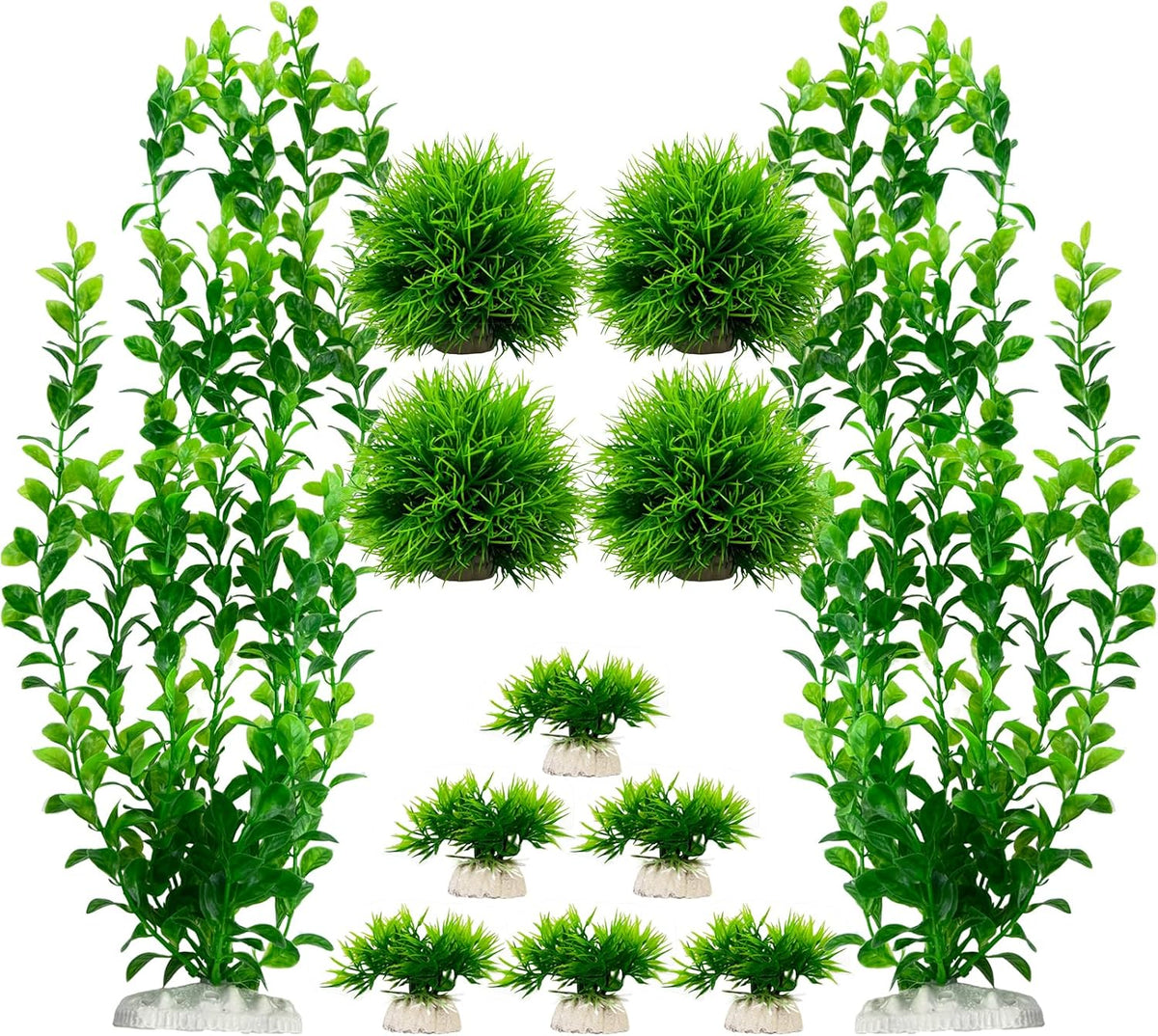 Artificial Aquarium Plants Set, Extra Large 21‑Inch Tall Plants(2 Pcs), with Medium & Small Ornaments, 12 Pcs Plastic Fish Tank Decor for Freshwater Saltwater Aquarium