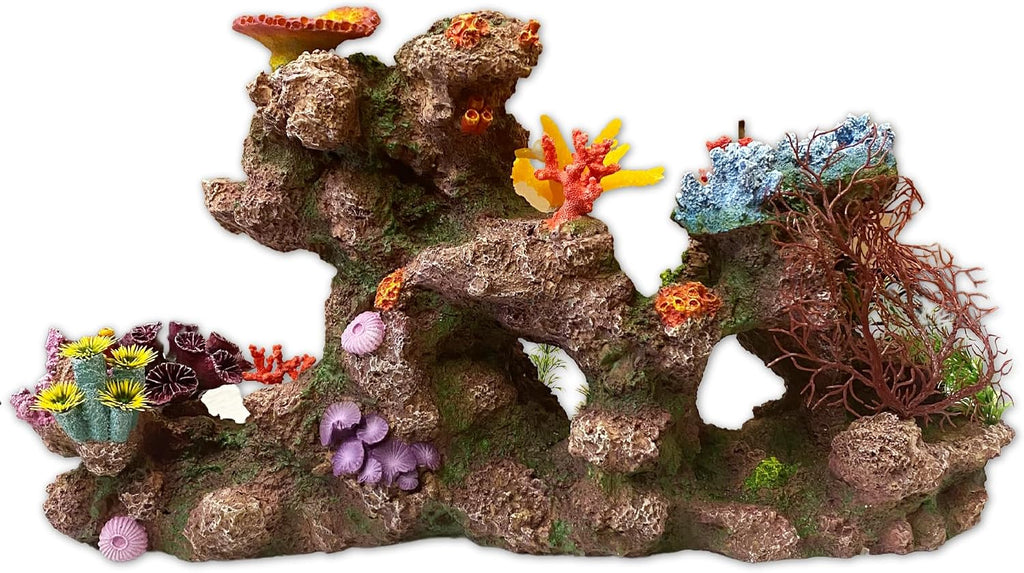 Large Coral Insert Rock for Aquariums – 22" x 13" x 6" – Pre-Mounted Artificial Corals for 40–100 Gallon Tanks