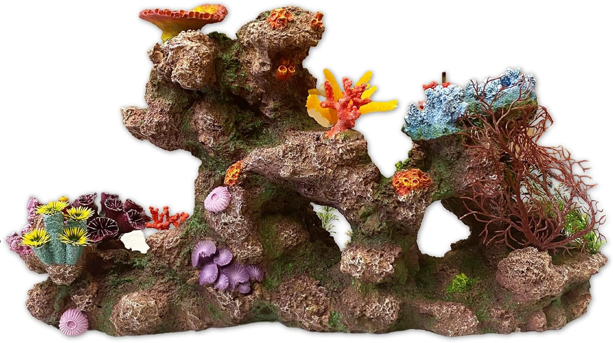 Large Coral Insert Rock for Aquariums – 22" x 13" x 6" – Pre-Mounted Artificial Corals for 40–100 Gallon Tanks