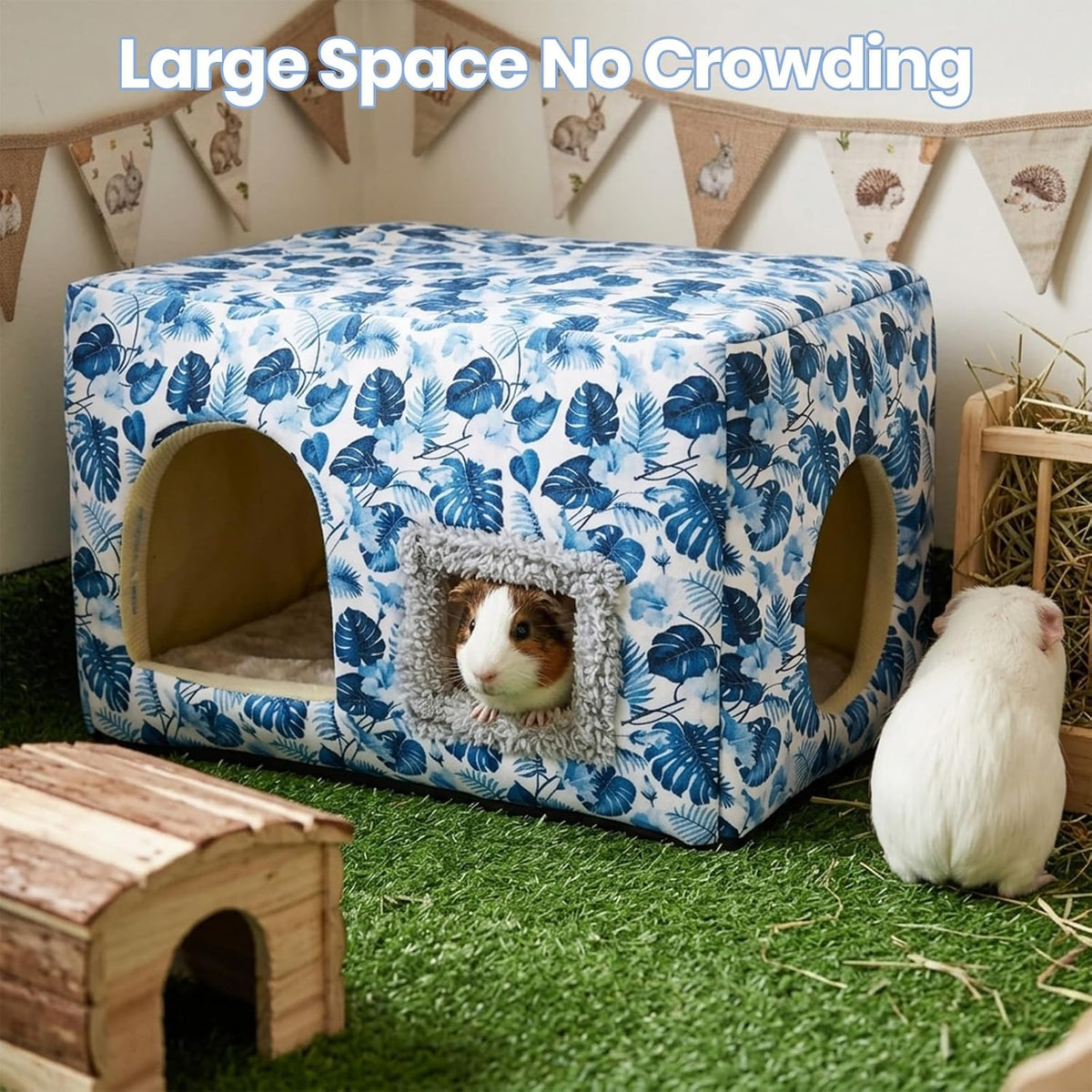 Guinea Pig Hideout, Washable Guinea Pig House, Blue Leaf