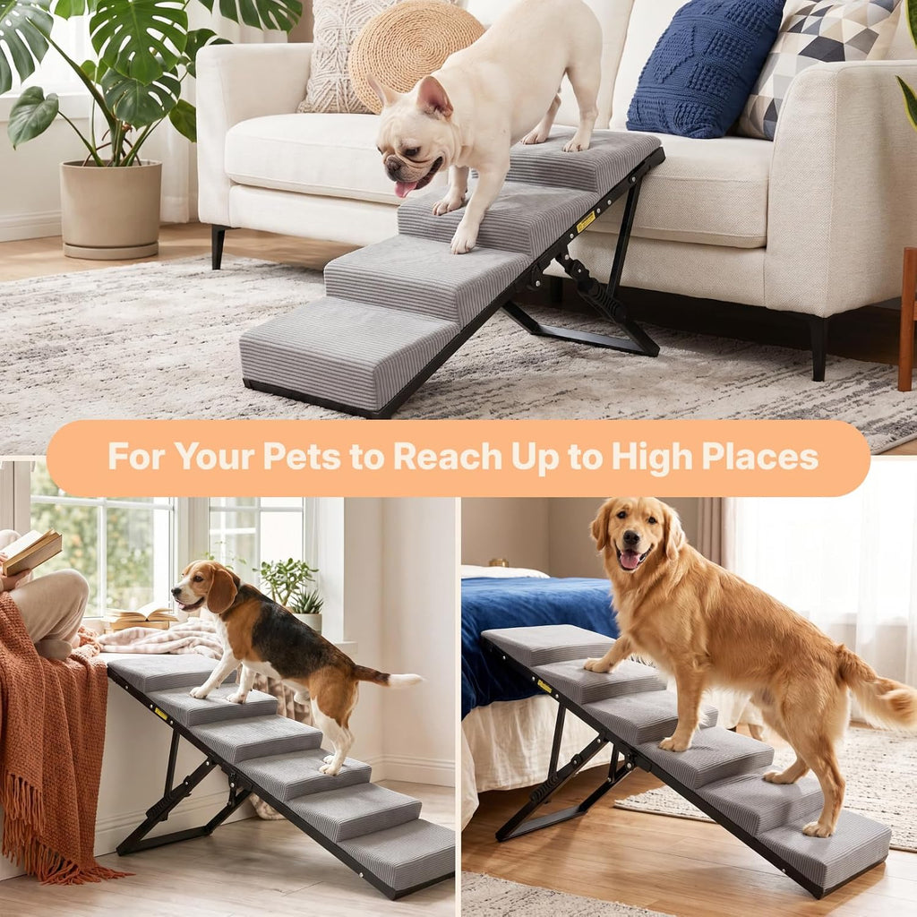 Veehoo Dog Ramp for Bed Couch, Foldable Pet Stairs for Large Dogs 17"-23" H