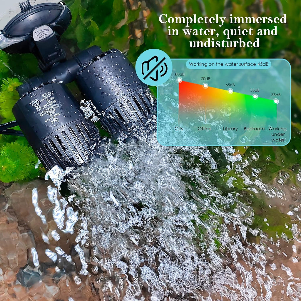 AQQA Aquarium Wave Maker,Suction Cup Fish Tank Double Powerhead Pump