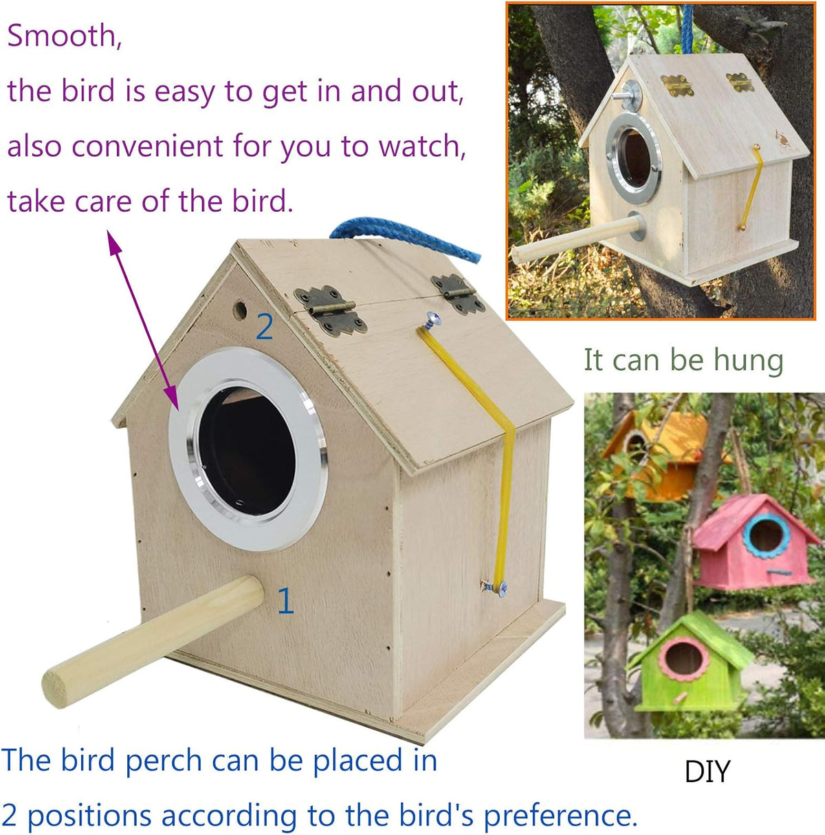 Hamiledyi Bird Nesting Box, Parakeet Breeding Box Wood Parrot Nesting House Cockatiel Mating Aviary Cage Box for Parakeet Budgie Conure Lovebirds