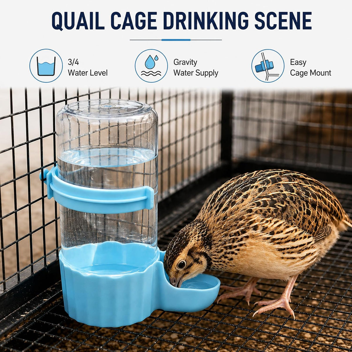 16.7Oz Quail Chick Gravity Waterer with Anti-Drowning Tray & Cleaning Brush