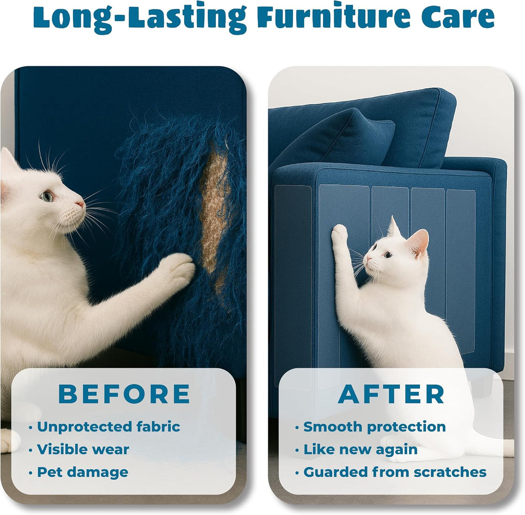 Large Cat Scratch Furniture Protector, 10 Pcs Transparent Couch Protector from Cat Claws, Single-Sided Self-Adhesive Anti-Pet Deterrent Sofa Protector with 55 Pins for Walls & Doors, 17IN