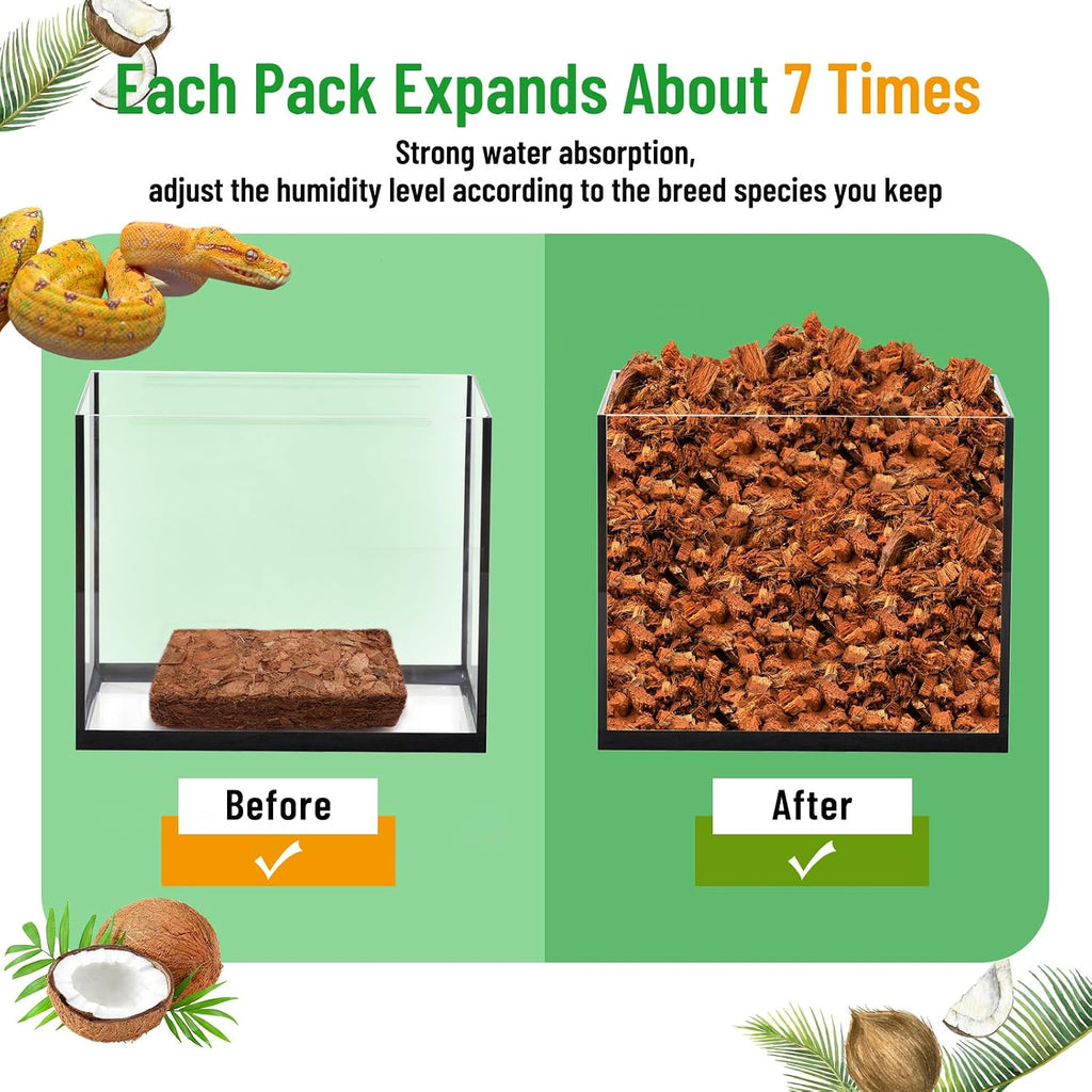 Riare 4Pack Coconut Husk Chip for Reptiles, 4.4LB Coconut Fiber Substrate
