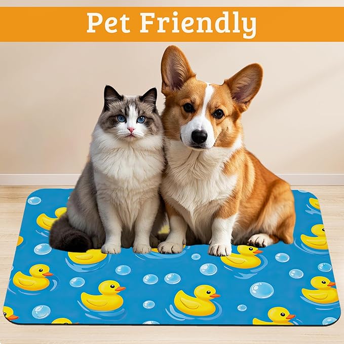 Yellow Rubber Ducks Dog Food Mat, Soap Bubbles Absorbent Pet Feeding Mat - Image 2