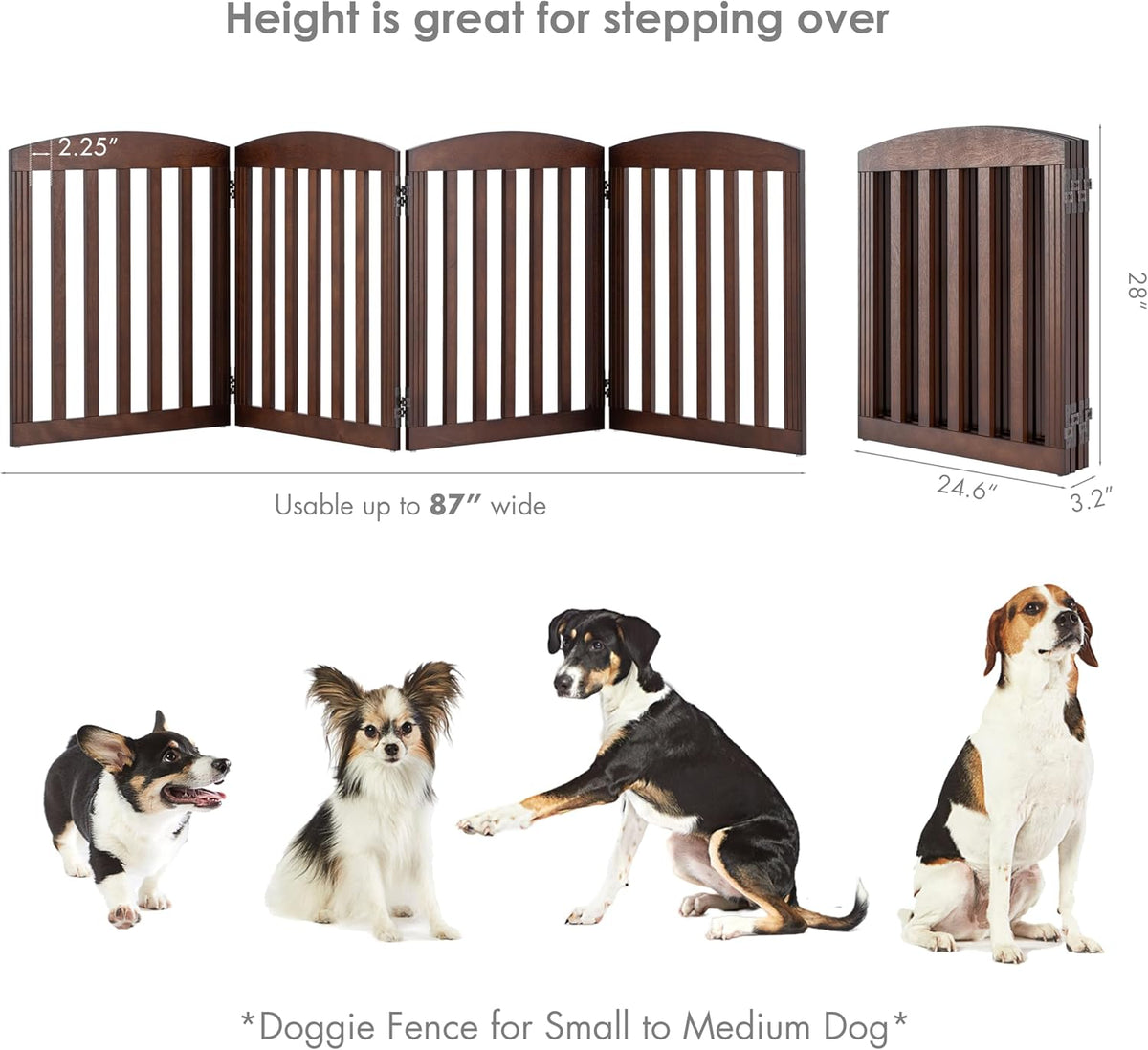 SPIRICH Wooden Freestanding Foldable Dog Gate, 96" Extra Wide 28" Tall
