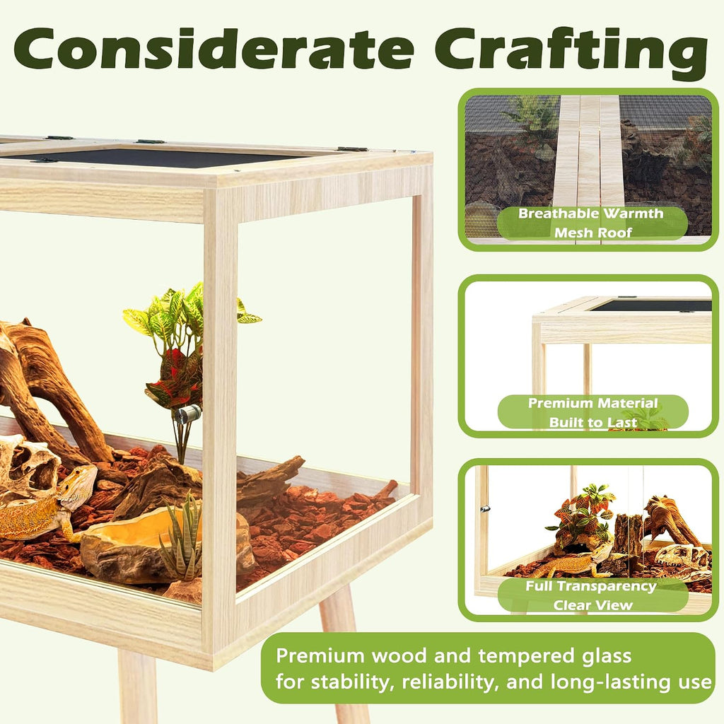 Prolee Bearded Dragon Tank with Legs, Tempered Glass Lizard Tanks and Reptile Enclosure, 60 Gallon Reptile Tank for Lizard Chameleon (Oak,39inch Length)