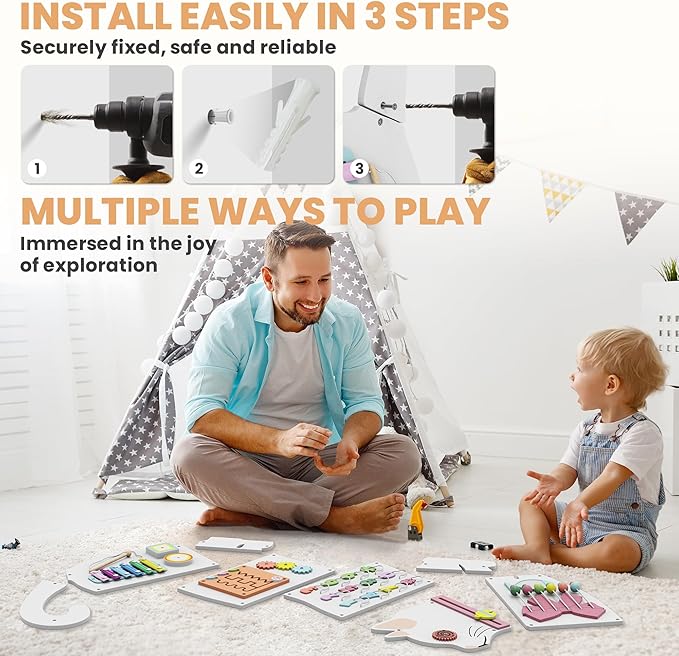 BlueWood Wooden Wall Busy Board Panels, Toddler Learning Activity Center - Image 5