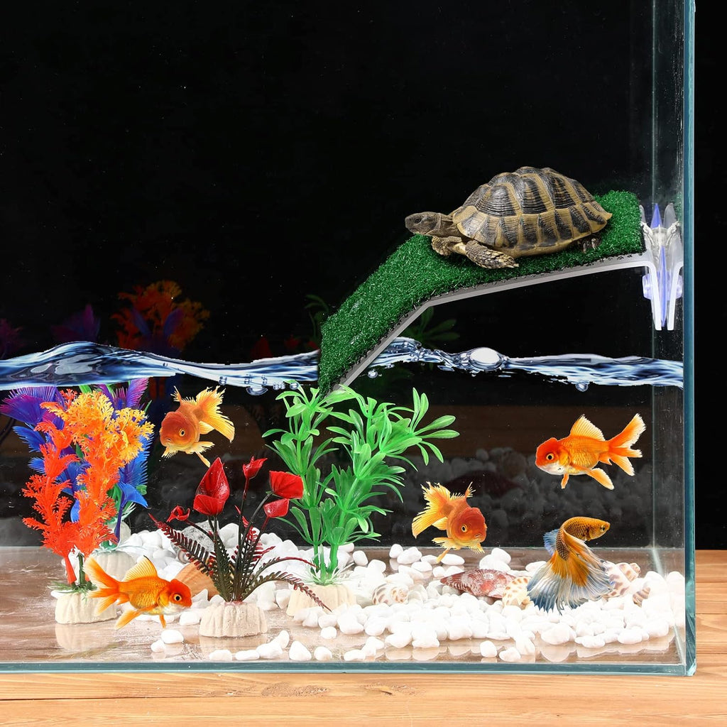 Janinka 8 Pcs Turtle Basking Platform Set, 2 Ramps 6 Plants Lawn Tank