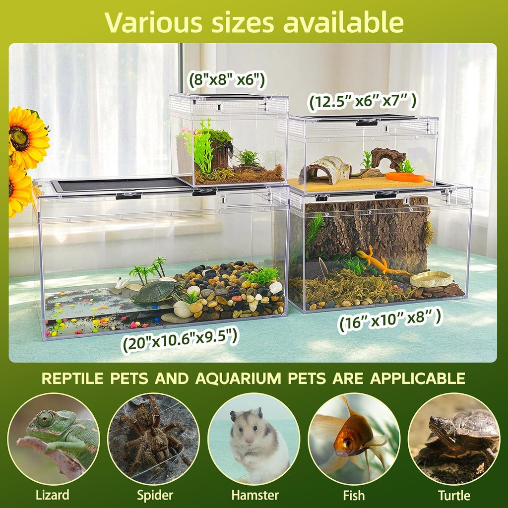12.5x6x7 Reptile Terrarium Kit with Heat Lamp & Hideout for Geckos, Snakes