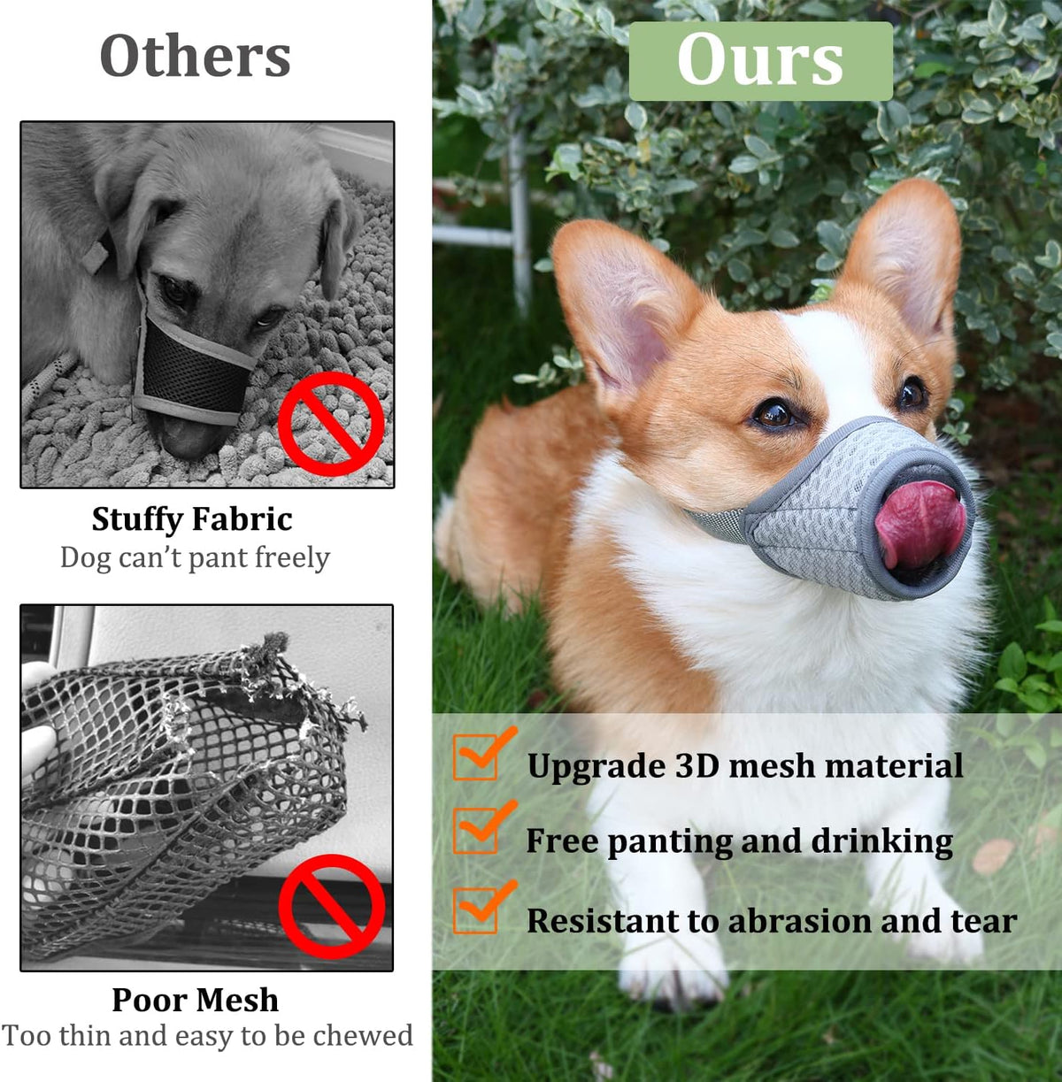 Soft Dog Muzzle(Grey, XS) and Soft Dog Muzzle(Grey, S) Bundle for Small Dogs to Prevent Dogs from Biting Chewing Grooming