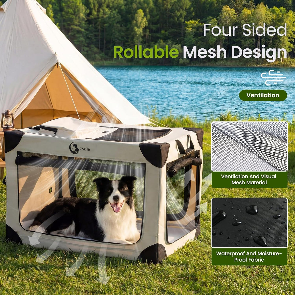 Portable Collapsible Soft Dog Crate for Medium Dogs, 30in Grey