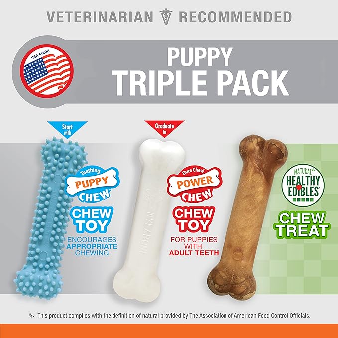 Nylabone New Puppy Starter Kit, Chew Toys & Natural Chew Treat - Image 3