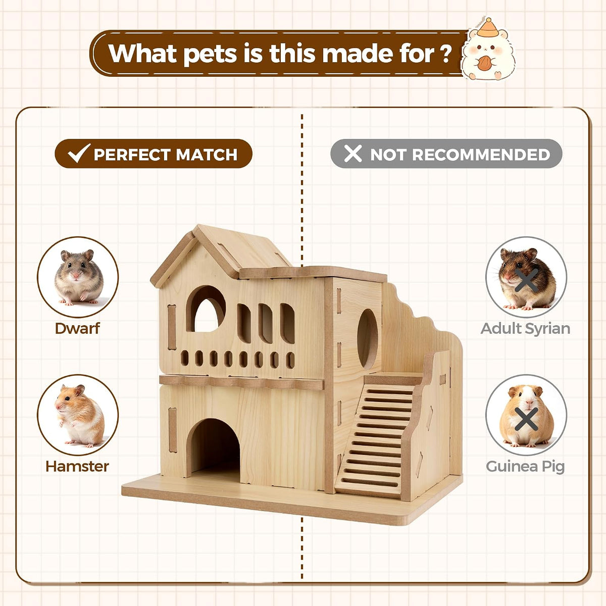 COZIWOW Double-Decker Hamster Hideout Wooden Hamster House with Ladder