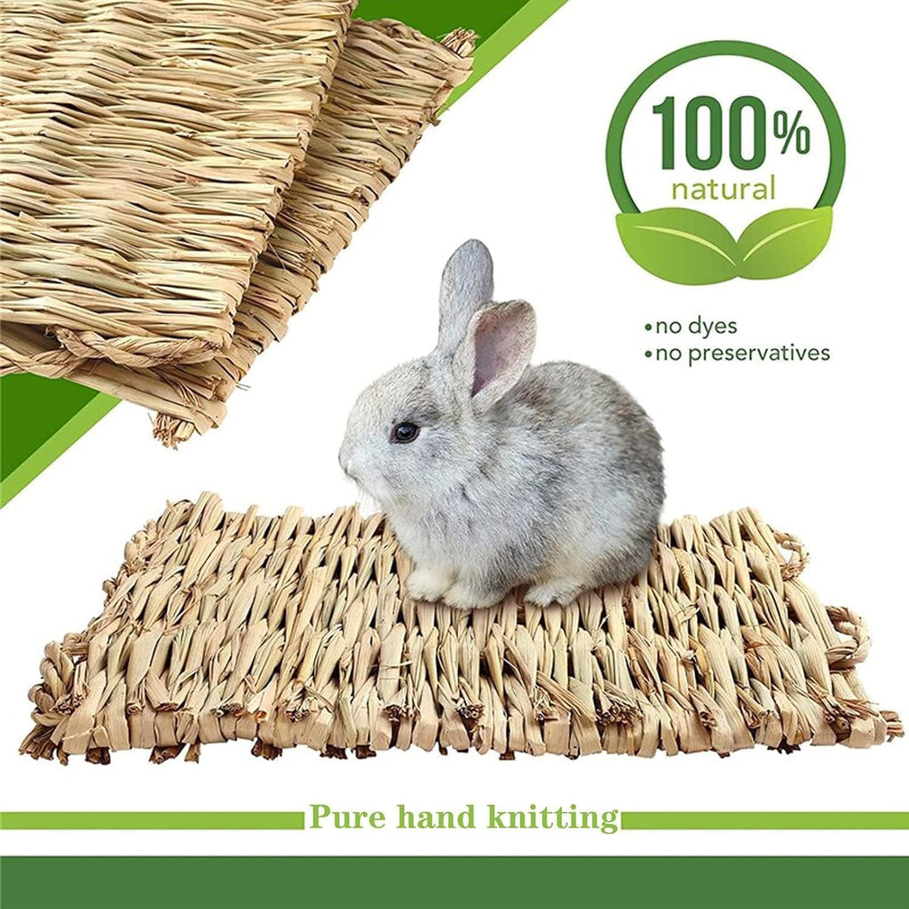 kathson 5PCS Rabbits Grass Mat Natural Woven Bunny Bedding Mats Chew Toy