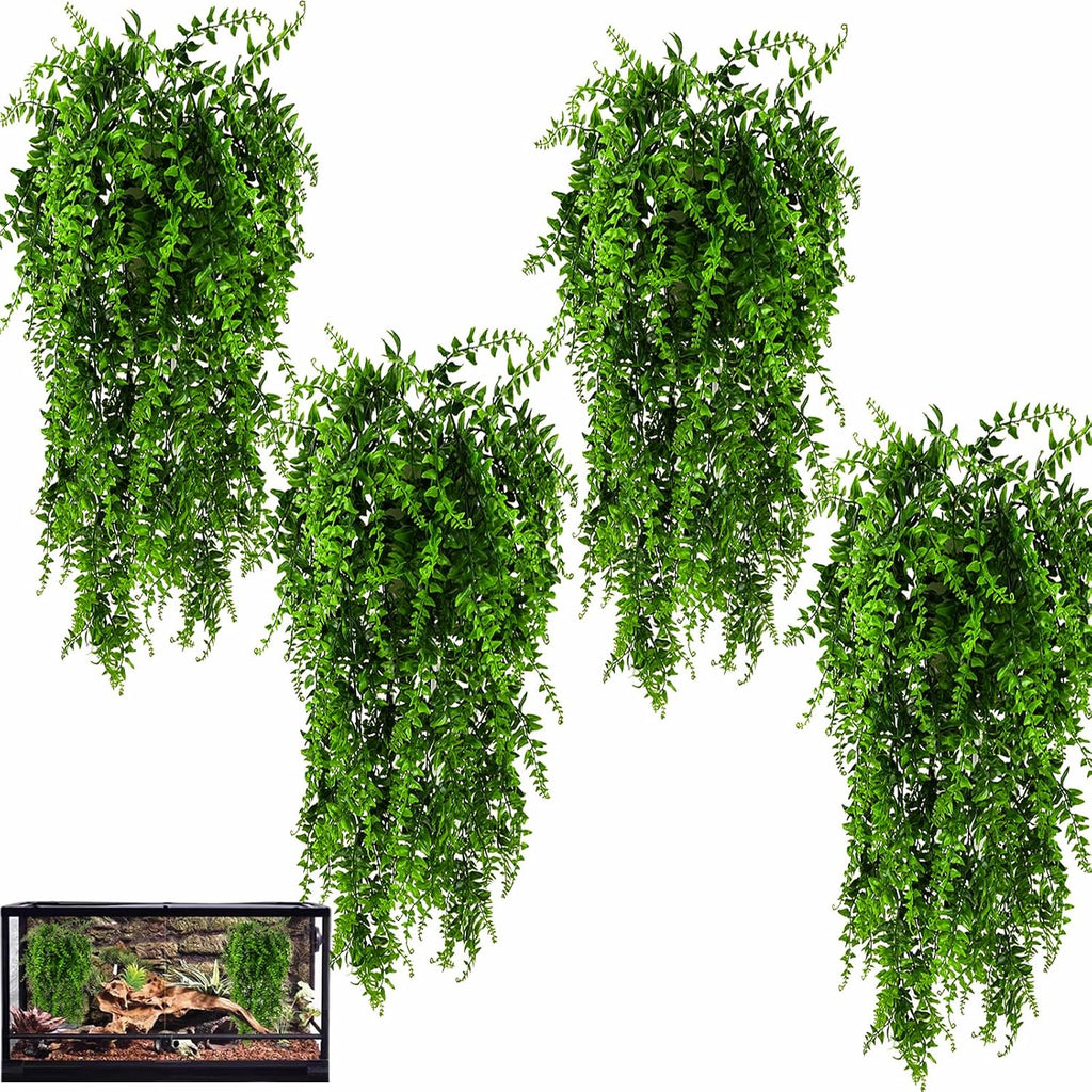 HERCOCCI 3 Pack Reptile Plants, Terrarium Hanging Plants Vines Artificial Leaves Habitat Decorations with Suction Cup for Bearded Dragon Hermit Crab Lizard Snake Geckos Chameleon