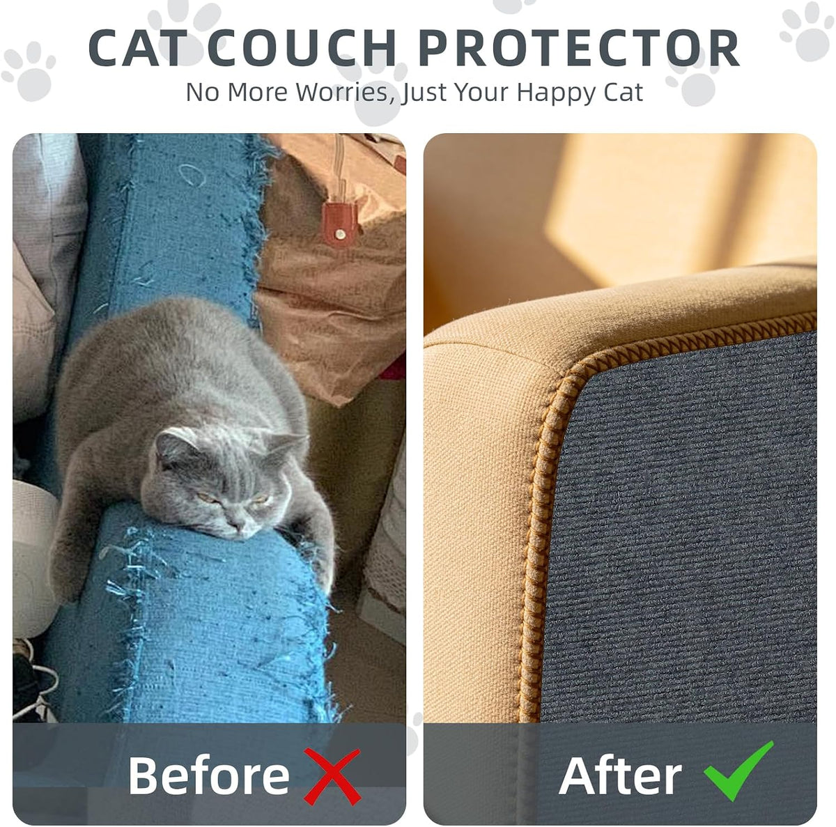 Cat Scratch Furniture Protector for Couch, Self-Adhesive Felt Cat Scratch Pad for Indoor Cats, Wall & Door, Trimmable DIY Cat Couch Protector with Pins (Beige, 39.3 x 15.8 Inch)