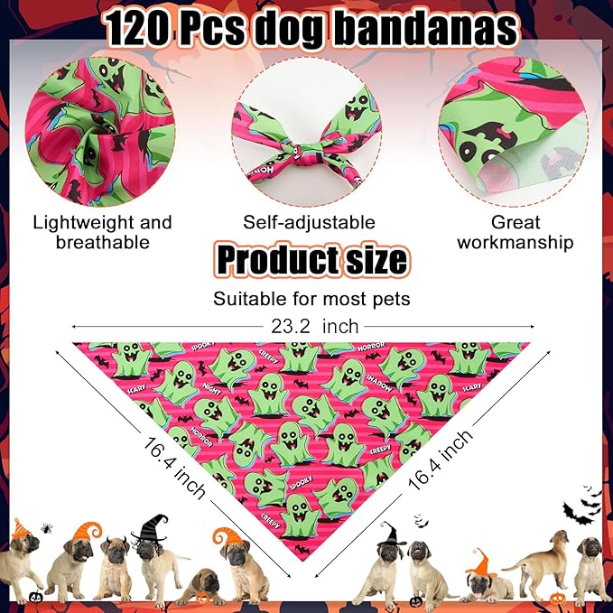Sanwuta 120 Pcs Halloween Dog Bandanas Bulk Skeletons Pumpkin Bat Skull Ghost - Image 2