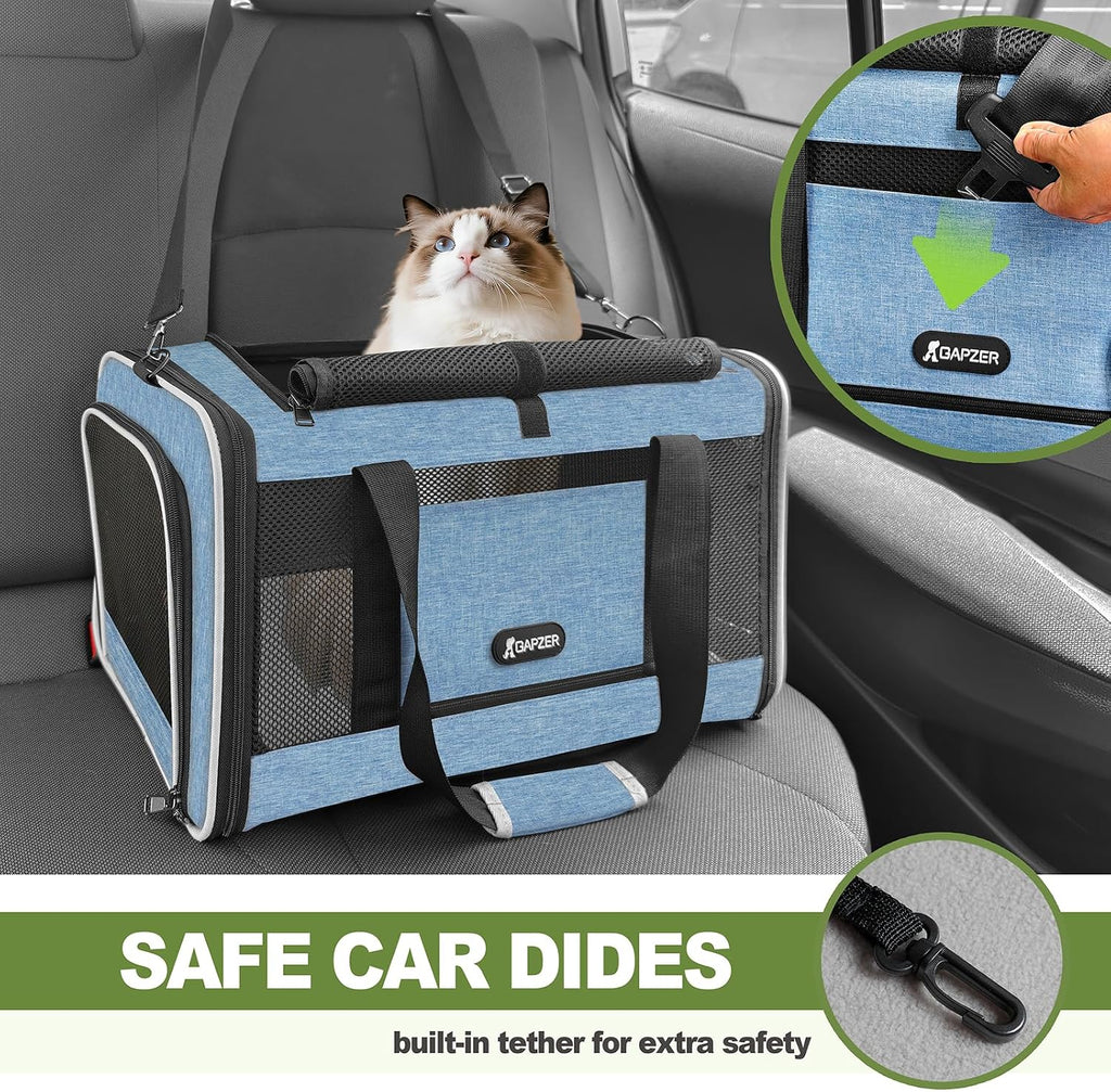GAPZER Cat Carrier 18 x 11 x 11 Top Loading Soft Pet Travel Bag Over 15lbs