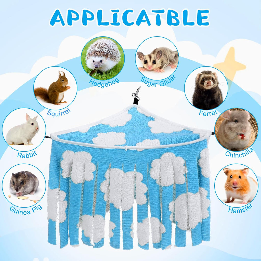 Huwena 2 Pcs Guinea Pig Hideout White Clouds Fleece Hideaway Toys Cage Accessories Small Animals Corner Triangular Hammock Hamster Ferret Playing Sleeping Bed for Hedgehog Bunny Chinchillas